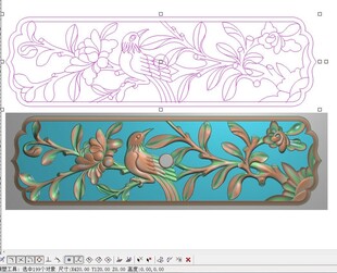中式花鸟木雕精雕图灰度图浮雕图