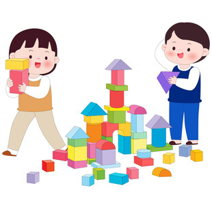 益智游戏孩子搭积木儿童教育插画