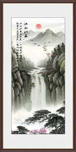 高山流水瀑布山水画