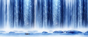 招财瀑布山水画