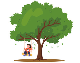 树下孩童荡秋千