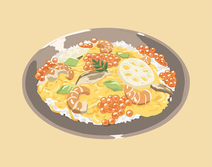 虾仁鱼籽莲藕蘑菇鸡蛋美味盖饭