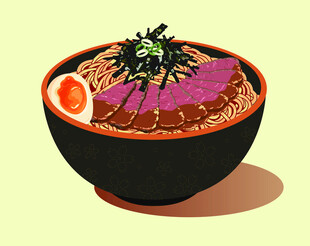 美味日式海苔牛肉温泉蛋拉面碗