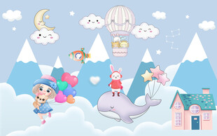 梦幻冰雪小镇童话儿童背景墙图片