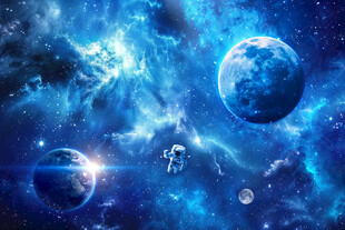 蓝色宇宙星空太空宇航员星球背景