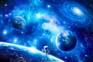 蓝色宇宙星空太空星球宇航员背景