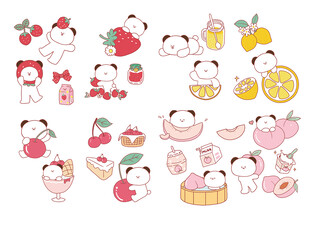 可爱萌趣小动物水果插画