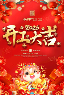 开工大吉喜庆海报