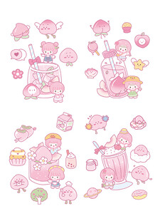 可爱粉色卡通贴纸图案
