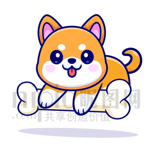 可爱卡通趴在骨头上的小狗