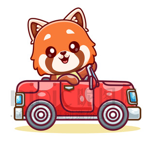 可爱卡通开汽车的小熊猫