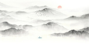 中式古风水墨山水意境图