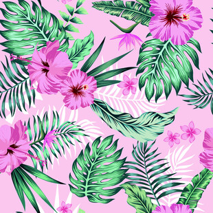 粉色背景的花卉绿叶图案