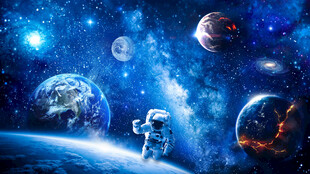 蓝色太空星球宇航员银河星空背景