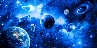 蓝色星空太空星球宇航员银河背景