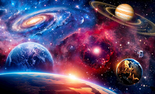 梦幻星球太空漩涡宇航员星空背景