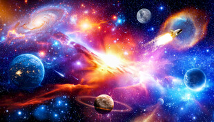 梦幻宇宙星空外太空火箭星球背景