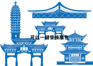 昆明地标矢量图金马碧鸡大观楼