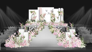 白色粉色婚礼花艺舞台效果图