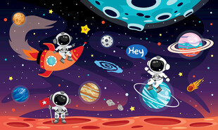 卡通宇宙火箭太空宇航员星球背景