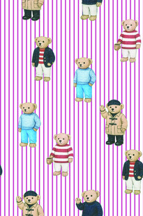 条纹背景上的可爱小熊图案