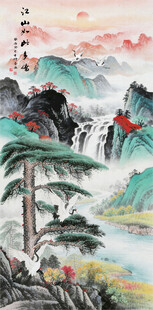 迎客松山水画壁画