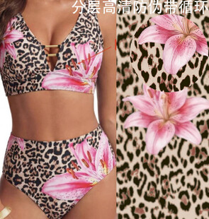 豹纹花卉图案比基尼套装