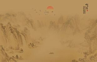 中式古风古典山水画背景画