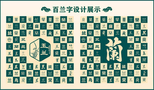 中式绿色兰字书法