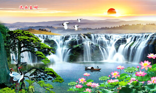 瀑布山水画