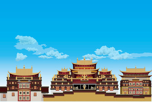 香格里拉地标松赞林寺矢量图