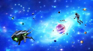 太空飞船与宇航员奇幻场景