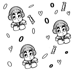 卡通女孩与装饰元素图案