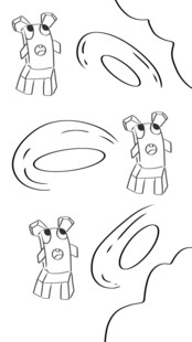 卡通机器人与圆形图案线条