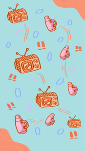 复古电视与暖壶背景图案