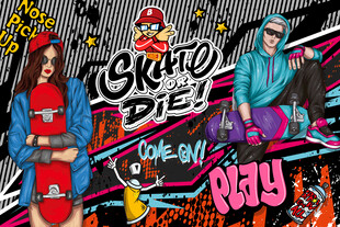 嘻哈涂鸦个性街头滑板少年背景墙