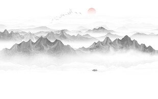 中国风意境水墨山水风景电视墙