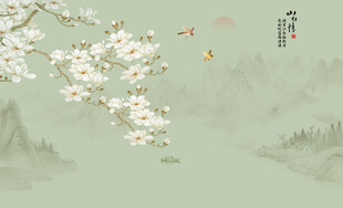 新中式工笔兰花花鸟画背景墙