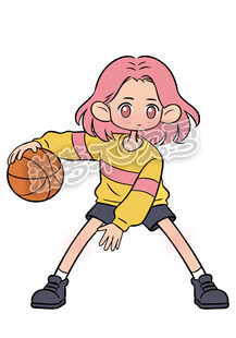 粉色头发女孩准备投篮球