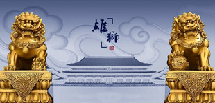 门前双狮尽显威严气派