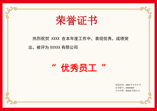 优秀员工荣誉证书展示