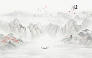 新中式国画山水画背景墙
