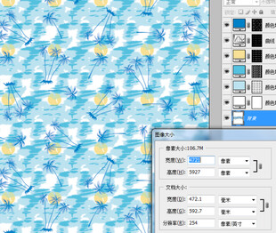 清新蓝绿花卉几何图案背景