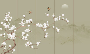 新中式工笔花鸟画背景墙