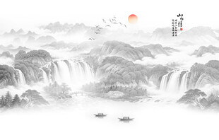 国画水墨山水画