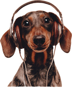 戴耳机的可爱腊肠犬