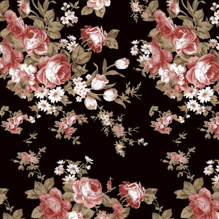 黑色底花卉图案印花
