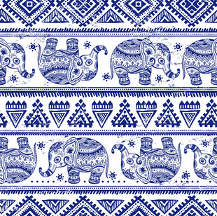 蓝白大象民族风图案
