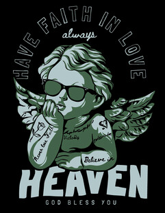 天使图案黑色T恤设计