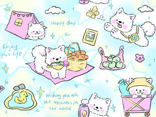 数码印花可爱猫咪野餐